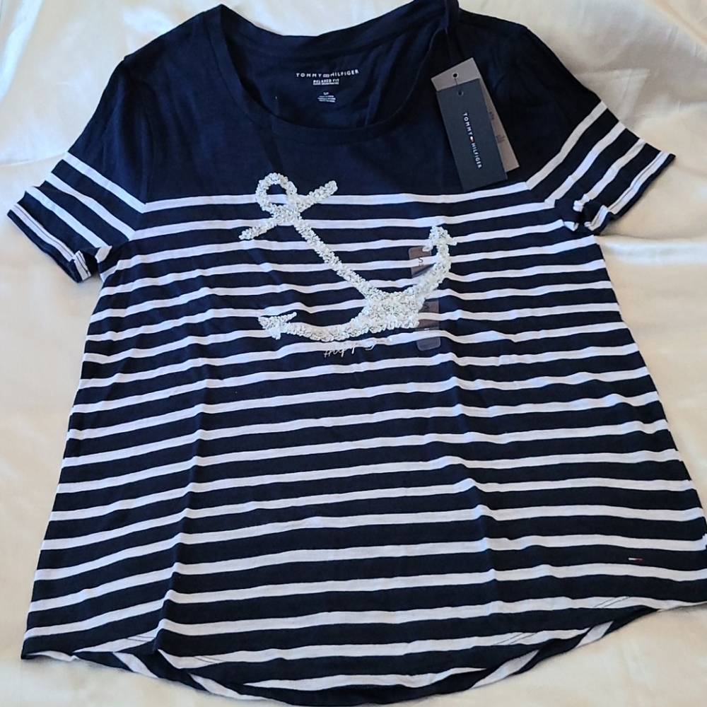 Tommy Hilfiger Beaded Anchor Stripe Tee - S/P